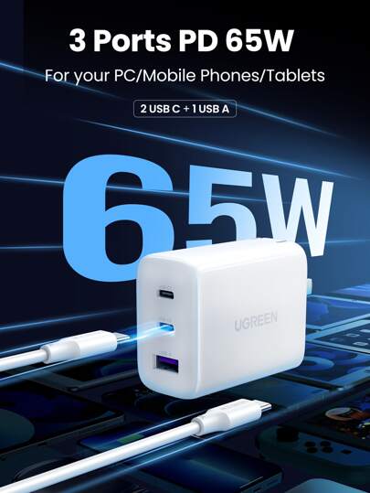 UGREEN 65W Fast Charger 3 Ports Type C