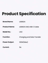 UGREEN Uno 100W Type C Fast Charging Cable