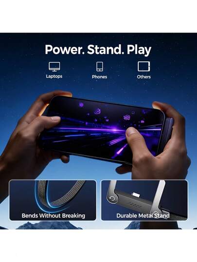 240W-65W Foldable Fast Charging Cable With Adjustable Phone Holder, Dual Type-C & USB-C Super Fast Charging, Bend-Proof Design, Compatible With Apple 15-17 Series, S, Suitable For Car And Home Use