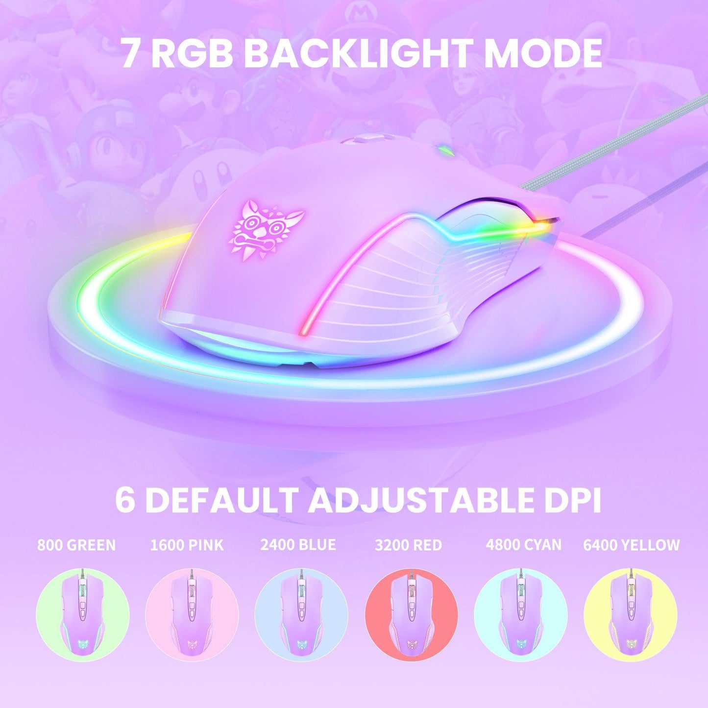 ONIKUMA CW905 6400 DPI Wired Gaming Mouse with Breathing LED Colors