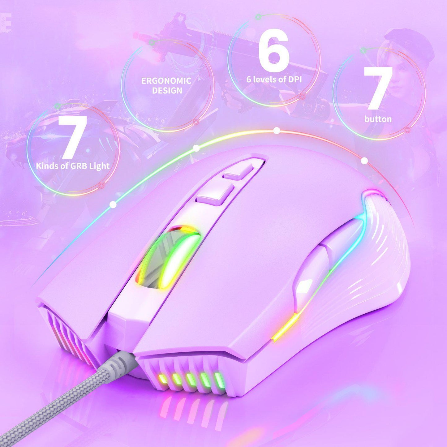 ONIKUMA CW905 6400 DPI Wired Gaming Mouse with Breathing LED Colors