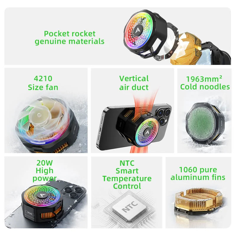 Piva B25 mobile phone cooler with magnetic clip, semiconductor cooling, for e-sports game live streaming, silent and cooling