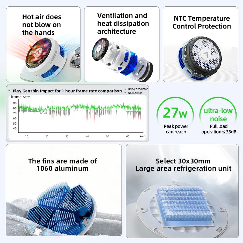PIVA X30 27W Portable Quickly Cooling Phone Cooler Magnetic Mobile Cooling Fan for Gaming