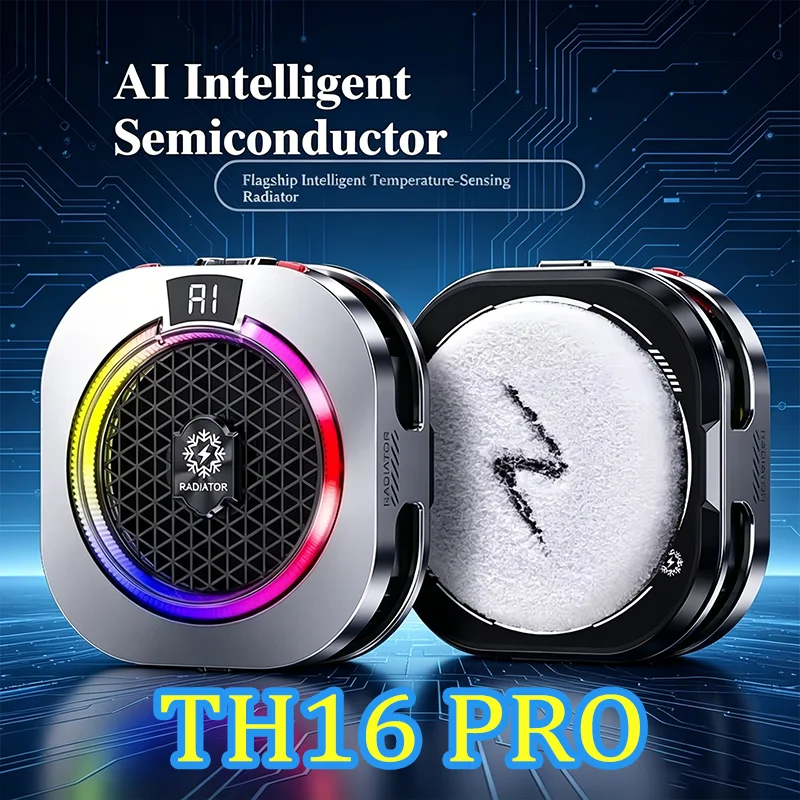 TH16 Pro Mobile Cooler 24W Magnetic & Back-Clip Ice Cooling Radiator Digital Display RGB Light Gaming