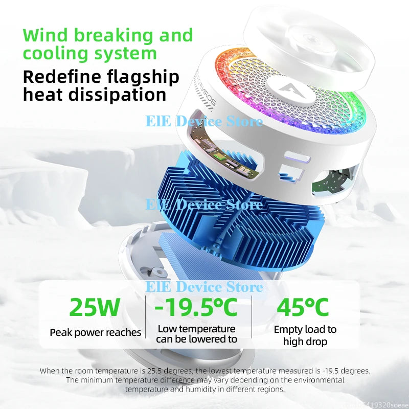 PIVA B3 25W Gaming Mobile Cooling Fan Colorful Led Light Semiconductor Mobile Phone Cooler Magnetic and Rotatable Clip for PUBG