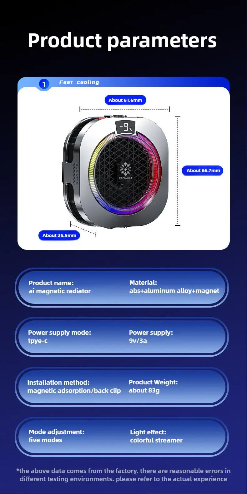 TH16 Pro Mobile Cooler 24W Magnetic & Back-Clip Ice Cooling Radiator Digital Display RGB Light Gaming
