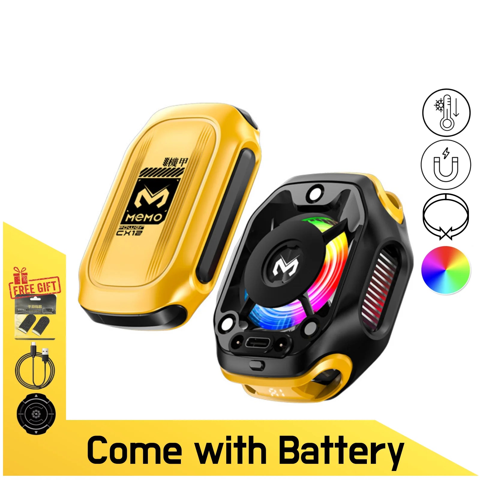 MEMO CX12, Mobile Phone Cooler, with External Battery, for PUBG, Magnetic Semiconductor Ice Cooling Radiator with AI