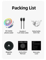 PIVA B3 25W Gaming Mobile Cooling Fan Colorful Led Light Semiconductor Mobile Phone Cooler Magnetic and Rotatable Clip for PUBG